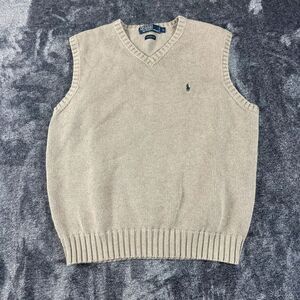 Vtg Polo Ralph Lauren Brown Knitted V-Neck Sweater Vest Men's L Pony Golf Cotton